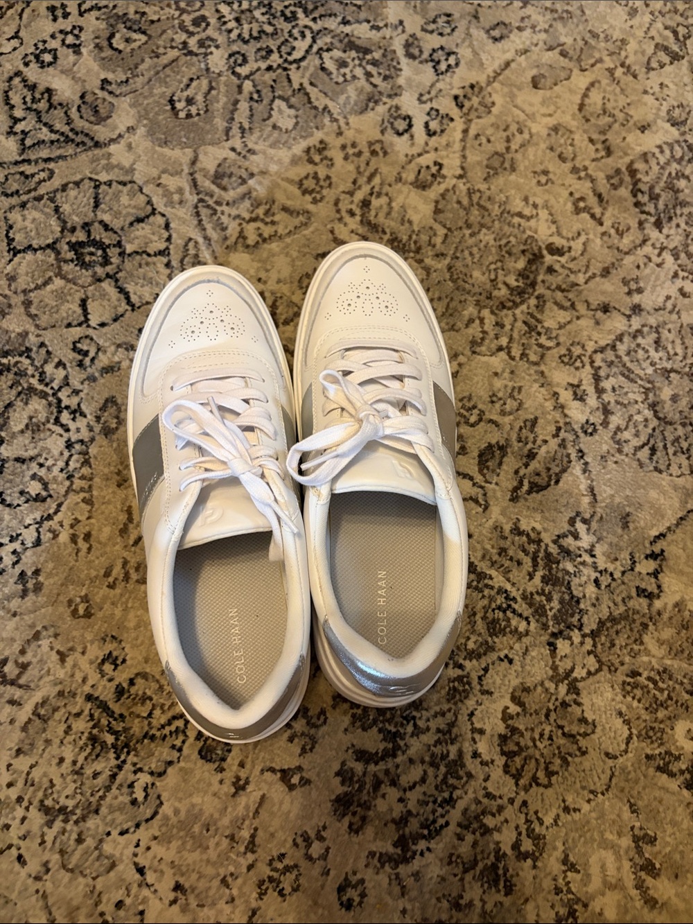 Cole Haan White Leather Sneakers with Silver Accent - Picture 4 of 9